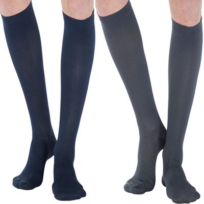 (4 Pairs) Compression Socks Men 20-30mmHg for Circulation Varicose Veins Arthritis Post Surgery Diabetic - Compression Knee Hi Hose for Men - Made in USA - Navy & Gray, Small