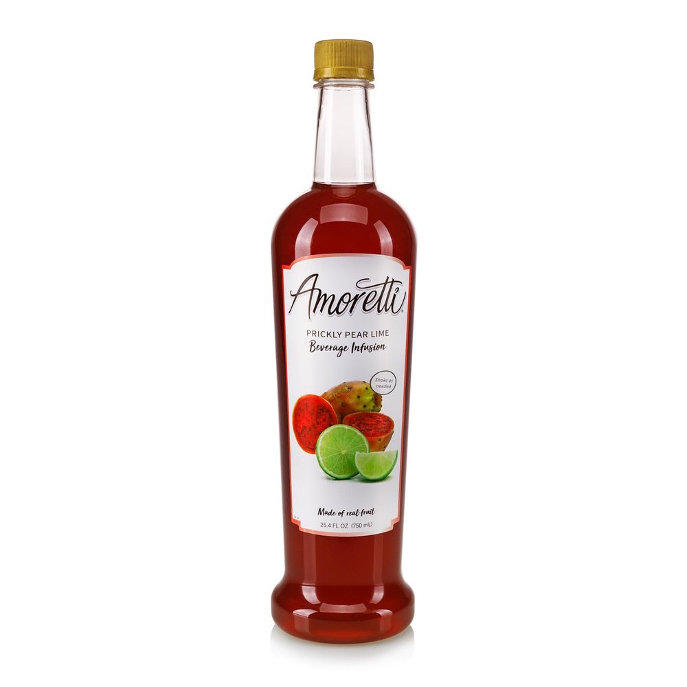 Amoretti - Prickly Pear Key Lime Beverage Infusion Drink Mix & Water Enhancer with Pump for Flavoring Cocktails, Waters, Teas, and other Beverages, 94 Servings Per Bottle (750 ml), Preservative Free