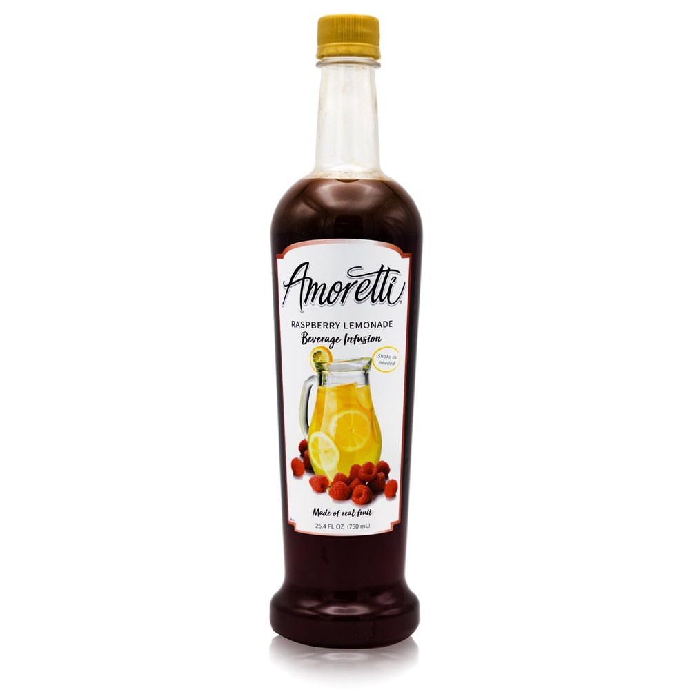 Amoretti - Raspberry Lemonade Beverage Infusion Drink Mix & Water Enhancer with Pump for Flavoring Cocktails, Waters, Teas, and other Beverages, 94 Servings Per Bottle (750 ml), Preservative Free