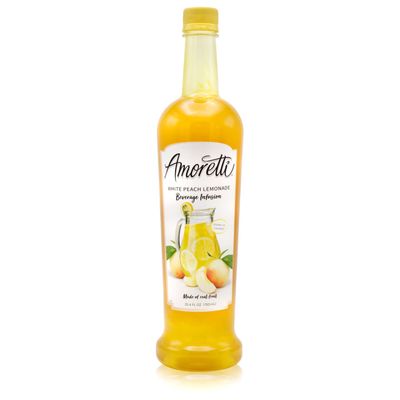 Amoretti - White Peach Lemonade Beverage Infusion Drink Mix & Water Enhancer with Pump for Flavoring Cocktails, Waters, Tea, and other Beverages, 94 Servings Per Bottle (750 ml), Preservative Free