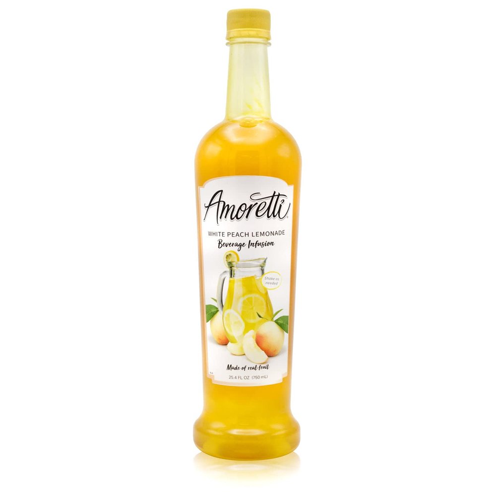 Amoretti - White Peach Lemonade Beverage Infusion Drink Mix & Water Enhancer with Pump for Flavoring Cocktails, Waters, Tea, and other Beverages, 94 Servings Per Bottle (750 ml), Preservative Free