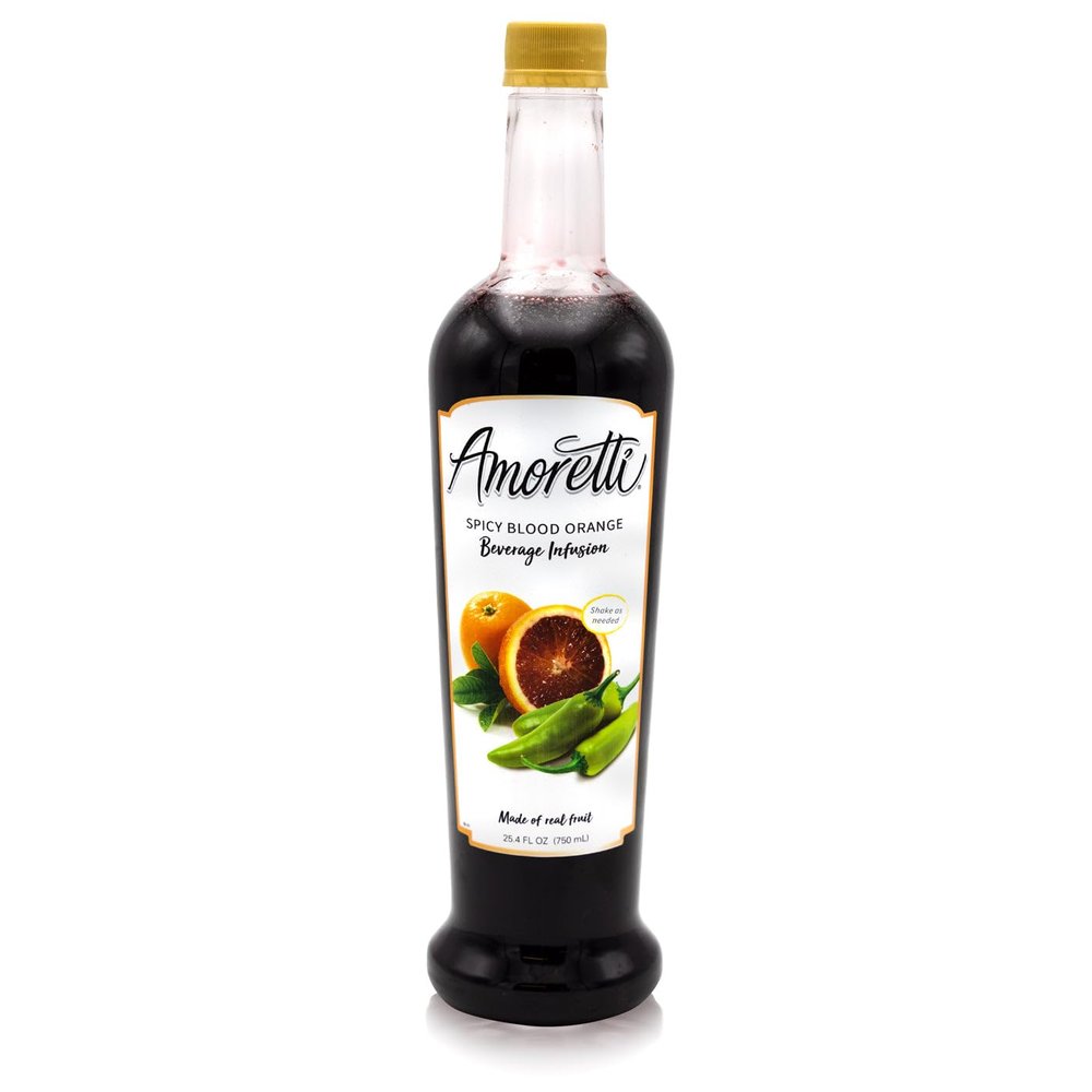 Amoretti - Spicy Blood Orange Beverage Infusion Drink Mix & Water Enhancer with Pump for Flavoring Cocktails, Waters, Tea, and other Beverages, 94 Servings Per Bottle (750 ml), Preservative Free