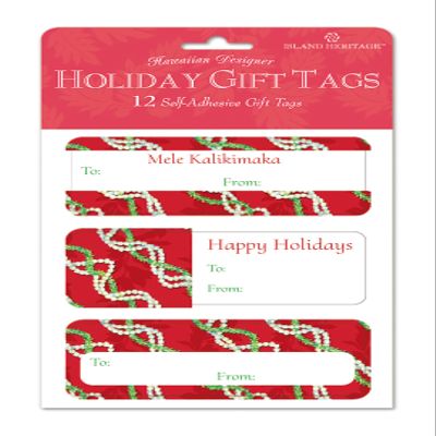 12 Pack Adhesive Hawaiian Christmas Holiday Tag Labels (Pikake Lei II)