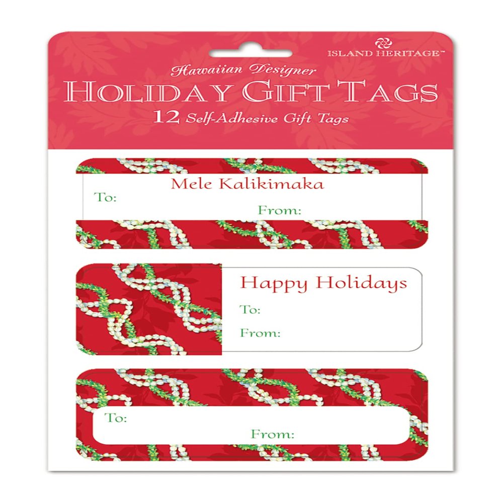 12 Pack Adhesive Hawaiian Christmas Holiday Tag Labels (Pikake Lei II)