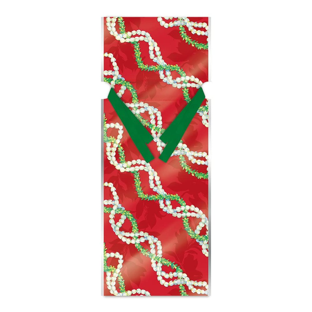 Hawaiian Foil Drawstring Large Holiday Party Favor Wine Bags, 3 Pack (Pikake Lei II)