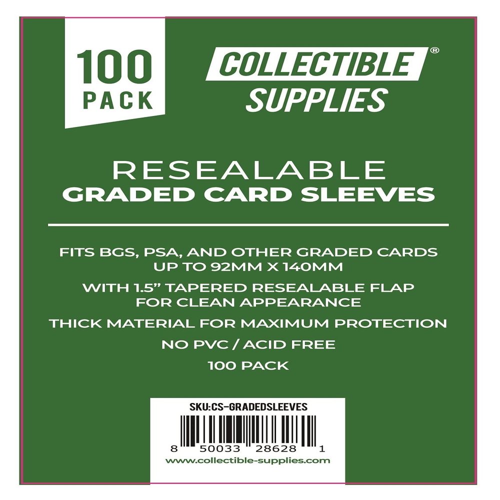 Resealable Graded Card Sleeves/Bags with 1.5" Tapered Flap Collectible Supplies (100 pack)