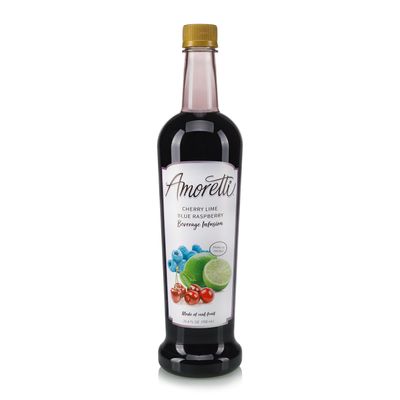 Amoretti - Cherry Lime Blue Raspberry Beverage Infusion Drink Mix & Water Enhancer with Pump for Flavoring Cocktails, Waters, Teas, and other Beverages, 94 Servings Per Bottle (750 ml)