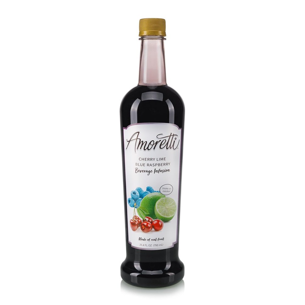 Amoretti - Cherry Lime Blue Raspberry Beverage Infusion Drink Mix & Water Enhancer with Pump for Flavoring Cocktails, Waters, Teas, and other Beverages, 94 Servings Per Bottle (750 ml)