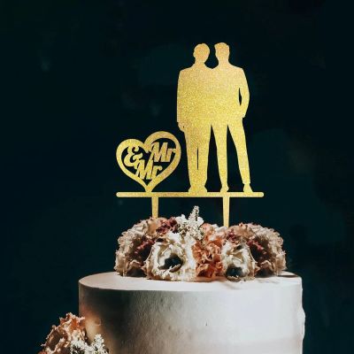 Mr & Mr Cupcake Toppers Funny Hearts Gay Name Wood Cupcake Topper Picks Fabulous Cake Accessories for Wedding Anniversary Birthday Party Decoration Glitter Gold Keepsake Supplies