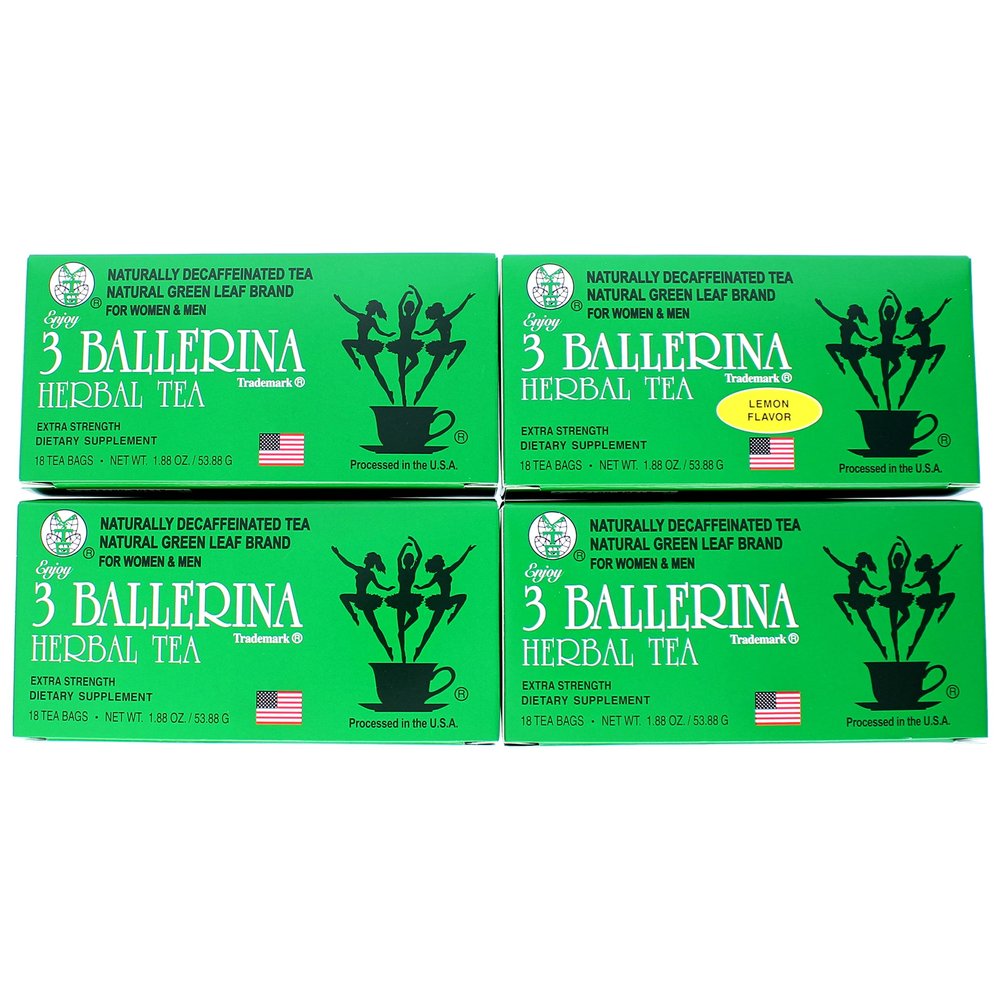 3 Ballerina Herbal Green Detox Tea- Bundle of 4 Boxes- Original 18 CT (3 Boxes) + Lemon 18 CT (1 Box)- 72 TEABAGS- Slimming Tea - Natural Tea for Cleansing- Weight Maintenance & Increased Digestion