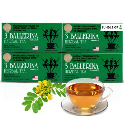 3 Ballerina Diet Tea Extra Strength  Caffeine-Free Herbal Tea Bags for Digestive Comfort and Weight Maintenance  Pack of 4 (72 Count)