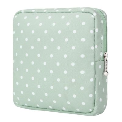 Desing Wish Sanitary Pad Storage Bag Portable Period Bag for Teen Pads/Sanitary Napkins/Small Tampons, Sanitary Napkin Storage Bag First Period Gifts for Teen Girls (Green Dot)