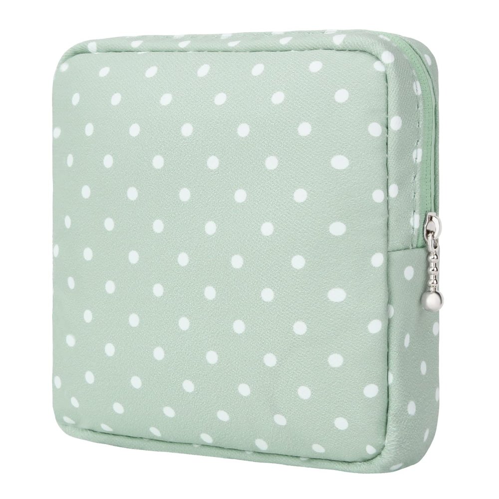 Desing Wish Sanitary Pad Storage Bag Portable Period Bag for Teen Pads/Sanitary Napkins/Small Tampons, Sanitary Napkin Storage Bag First Period Gifts for Teen Girls (Green Dot)