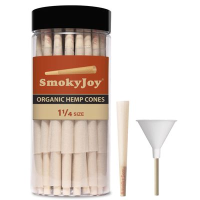 SmokyJoy 100 Pack 1 1/4 Size Cones Rolling Papers Pre Rolled Paper Cones - Preroll Pre Rolls Paper with Filter Tips and Packing Tubes Included