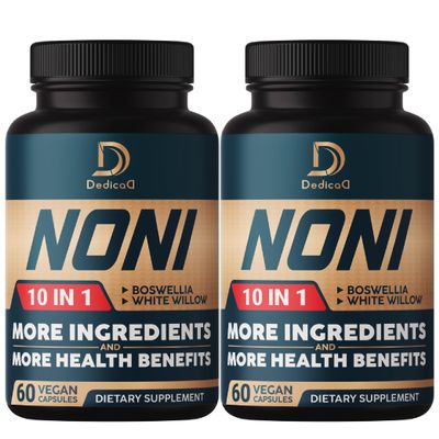DEDICAD 10in1 Noni Capsules - 4 Month Supply with Elderberry, Boswellia, Turmeric, Ginger & More - Support Muscle, Joint, Digestive & Immune - 2 Packs of 60 Vegan Capsules, Non-GMO & Gluten-Free