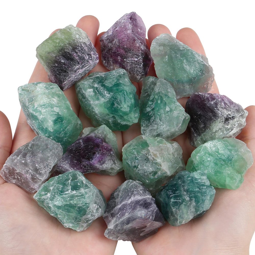 400G Fluorite Crystals Raw Healing Crystal Rocks Large 1" Bulk Gemstones for Tumbling Cabbing Fountain Decoration Polishing Wire Wrapping Wicca Reiki 0.9 lbs Rough Quartz Stones