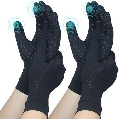 2 Pairs Full Finger Copper Arthritis Gloves with Touchscreen Tip, Compression Gloves for Women Men, Relief for Rheumatoid, Osteoarthritis, Carpal Tunnel, Hand Pain, Tendonitis, Computer Typing (S)