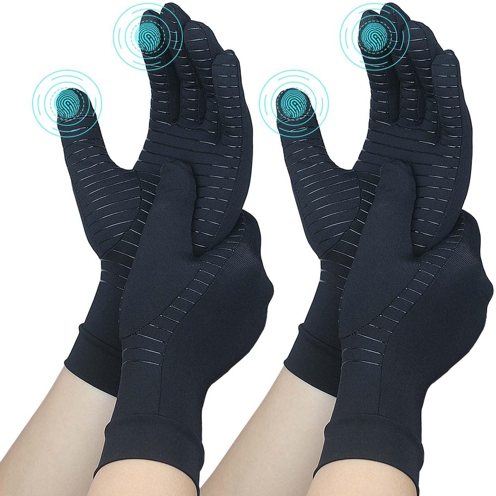 2 Pairs Full Finger Copper Arthritis Gloves with Touchscreen Tip, Compression Gloves for Women Men, Relief for Rheumatoid, Osteoarthritis, Carpal Tunnel, Hand Pain, Tendonitis, Computer Typing (S)