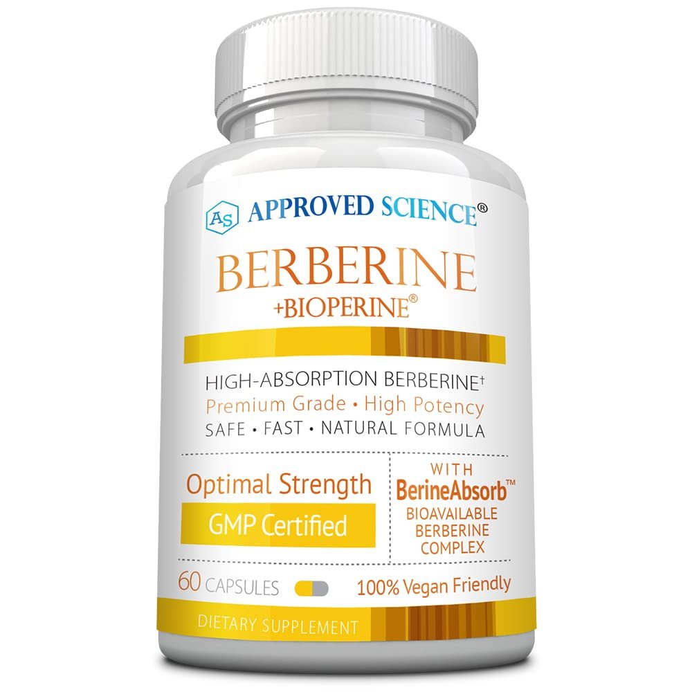 Approved Science Berberine 1000mg - High Absorption Berberine Supplement with BioPerine - 60 Capsules - 1 Month Supply - Vegan