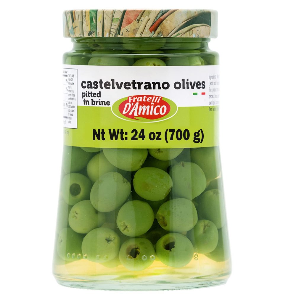 FRATELLI D'AMICO - Castelvetrano Sicilian Green Olives, 24 oz, Premium Quality, Imported From Italy, Natural Olive