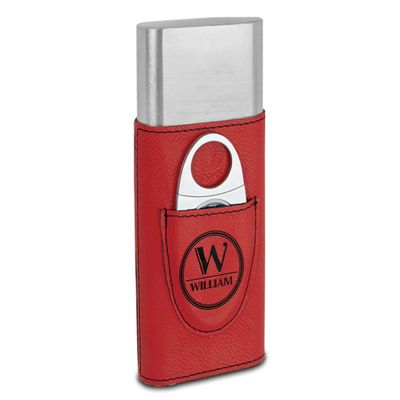 TEEAMORE Personalized Cigar Case with Cutter Custom Cigar Holder Leather 3-Finger Cigar Travel Case Custom Cigar Set for Men Red