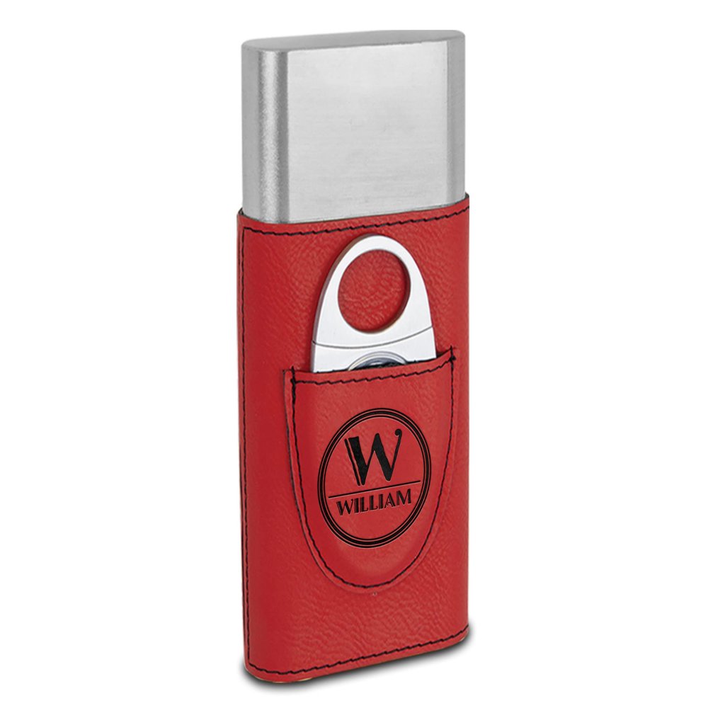TEEAMORE Personalized Cigar Case with Cutter Custom Cigar Holder Leather 3-Finger Cigar Travel Case Custom Cigar Set for Men Red
