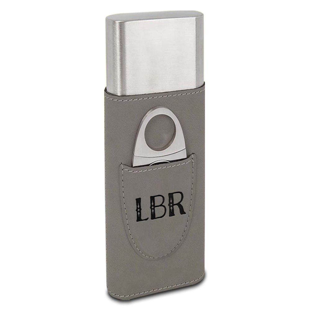 TEEAMORE Personalized Cigar Case with Cutter Custom Cigar Holder Leather 3-Finger Cigar Travel Case Cigar Gift Set for Men Gray