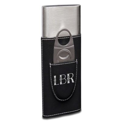 TEEAMORE Personalized Cigar Case with Cutter Custom Cigar Holder Leather 3-Finger Cigar Travel Case Cigar Gift Set for Men Black