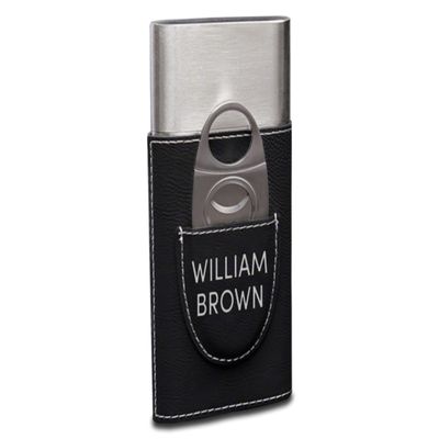 TEEAMORE Personalized Cigar Case with Cutter Custom Cigar Holder Leather 3-Finger Cigar Travel Case Cigar Gift Set for Man Black