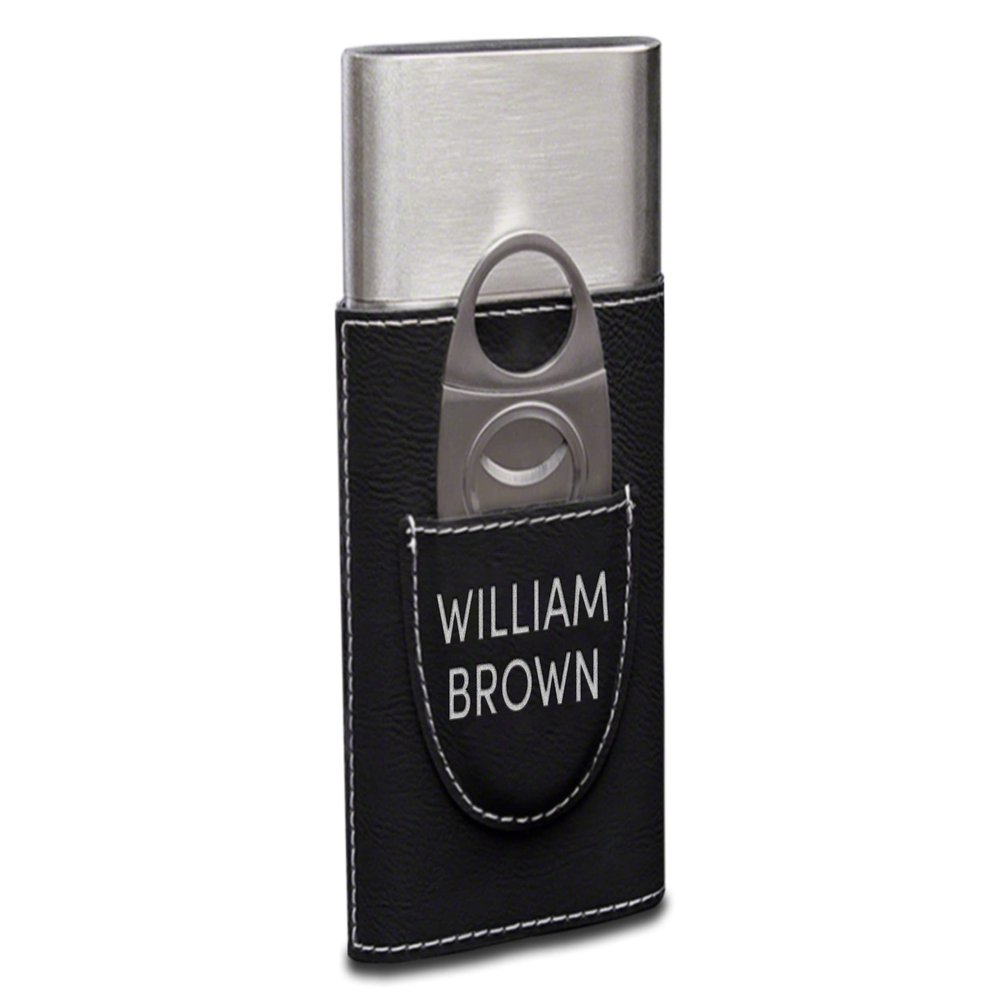 TEEAMORE Personalized Cigar Case with Cutter Custom Cigar Holder Leather 3-Finger Cigar Travel Case Cigar Gift Set for Man Black