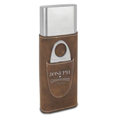 TEEAMORE Personalized Cigar Case with Cutter Custom Cigar Holder Leather 3-Finger Cigar Travel Case Cigar Case Set for Man Silver