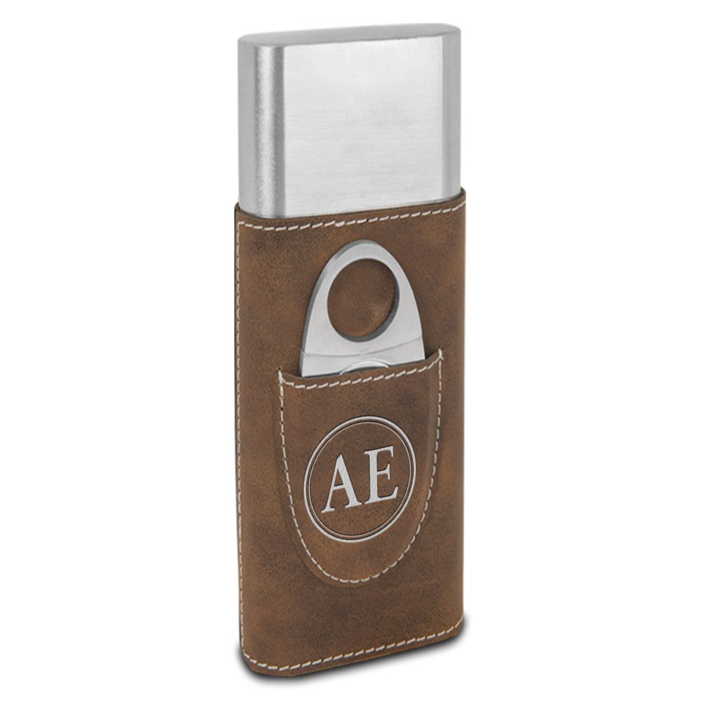 TEEAMORE Personalized Cigar Case with Cutter Custom Cigar Holder Leather 3-Finger Cigar Travel Case Cigar Case Set for Men Silver