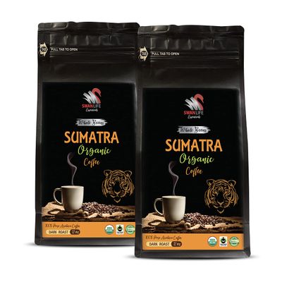 sumatra coffee beans whole - SUMARTA ORGANIC COFFEE WHOLE BEANS, dark rost, arabica, low acidity, fair trade - fair trade whole bean coffee, 2 Bags (24 Oz)