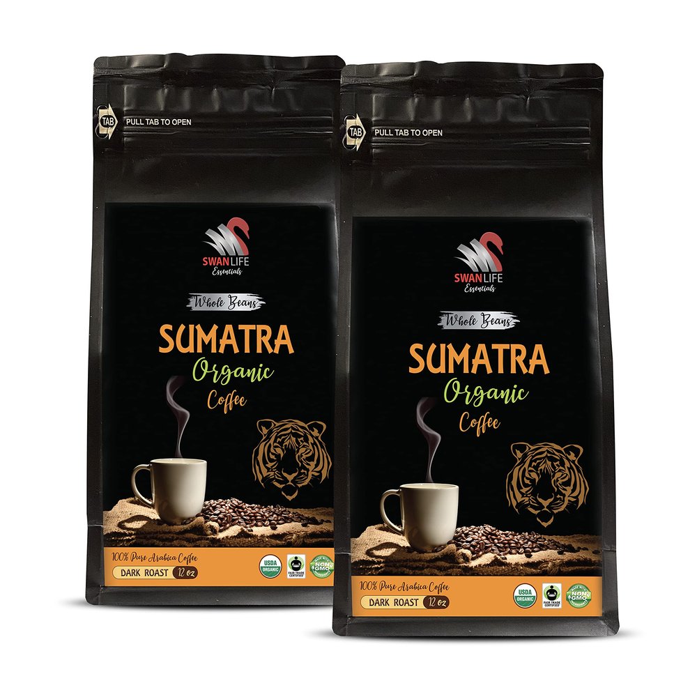 sumatra coffee beans whole - SUMARTA ORGANIC COFFEE WHOLE BEANS, dark rost, arabica, low acidity, fair trade - fair trade whole bean coffee, 2 Bags (24 Oz)