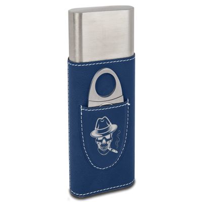 TEEAMORE Personalized Cigar Case with Cutter Custom Cigar Holder Leather 3-Finger Cigar Travel Case Cigar Case Set for Man Blue