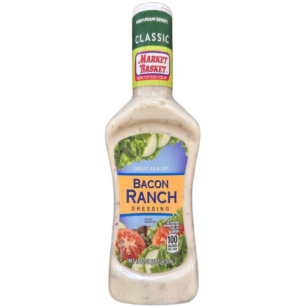 Market Basket Bacon Ranch Dressing, Low Sugar, 16oz  Creamy Salad Dressing, Keto-Friendly, Low Carb, Healthy Ranch, Perfect for Salads & Dips