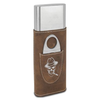 TEEAMORE Personalized Cigar Case with Cutter Custom Cigar Holder Leather 3-Finger Cigar Travel Case Cigar Set for Man Light Brown