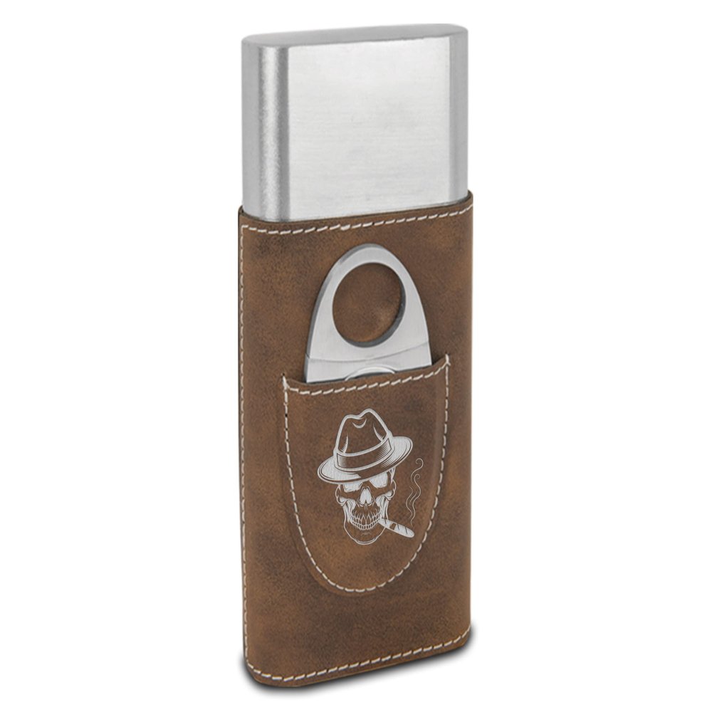 TEEAMORE Personalized Cigar Case with Cutter Custom Cigar Holder Leather 3-Finger Cigar Travel Case Cigar Set for Man Light Brown