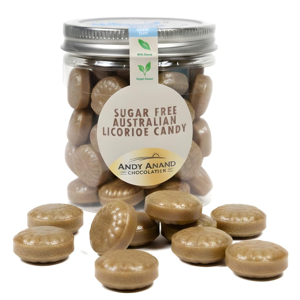 Andy Anand Chocolatier Sugar Free Australian Licorice Candy - Made in Europe Naturally Sweetened with Stevia, Individually Wrapped Licorice With No Artificial Flavors (7 Oz)