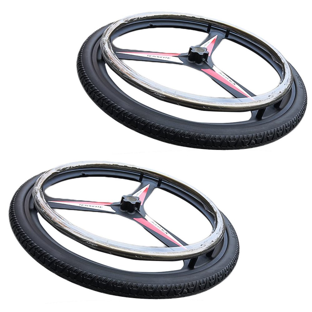 24inch Electric Wheelchair Replacement Wheels, Wheelchair Rear Wheels Accessories, PU Solid Tires, Aluminum Alloy Hub, Key Width: 6mm (1/4"), 1 Pair