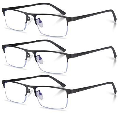 Anourney 3-Pack Reading Glasses for Men, Lightweight Metal Half Frame Blue Light Blocking Computer Readers, Filter UV Ray/Computer Glare with Spring Hinge Eyeglasses(3PCS Black,+3.5)