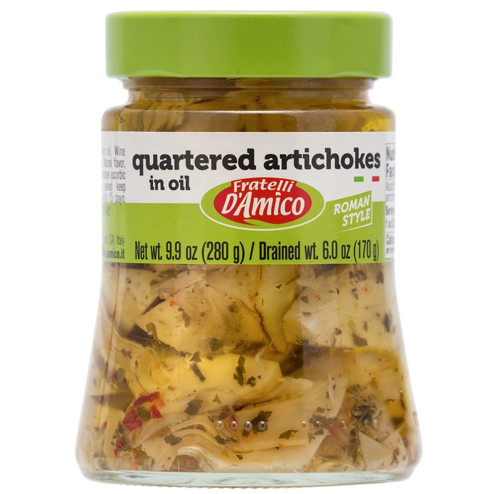 FRATELLI D'AMICO - Quartered Artichokes In Oil "Roman Style", Premium Quality, Chef Selection, 9.9 oz (280 g), Antipasto, Seasoned, Carciofi, Product of Italy