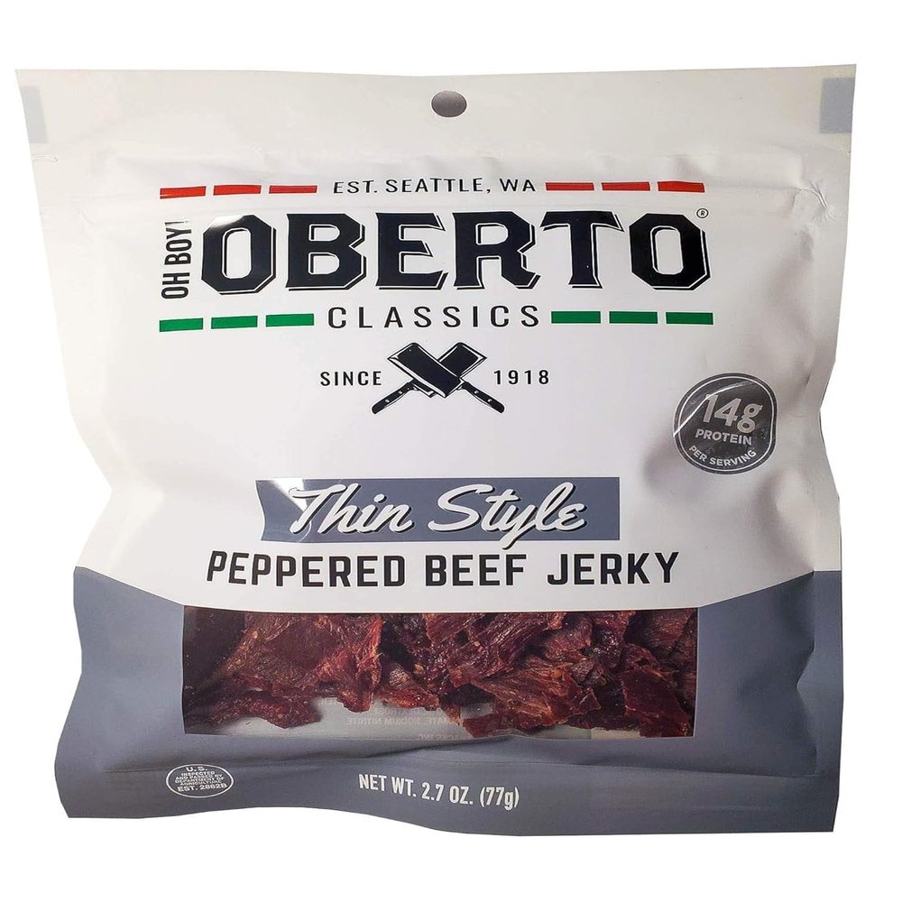 Oh Boy! Oberto Classics Thin Style Peppered Beef Jerky | 2.2 Ounce Per Bag (2)