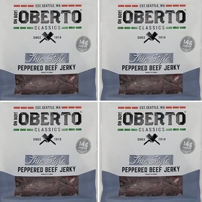 Oh Boy! Oberto Classics Thin Style Peppered Beef Jerky | 2.2 Ounce Per Bag (4)