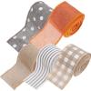 EXCEART 5rolls Christmas Decorative Ribbons Wide Faux Linen Wired Ribbons for Xmas Tree Wrapping Hair Accessories and Home Crafts Includes Striped Dotted and Plaid Designs view 4