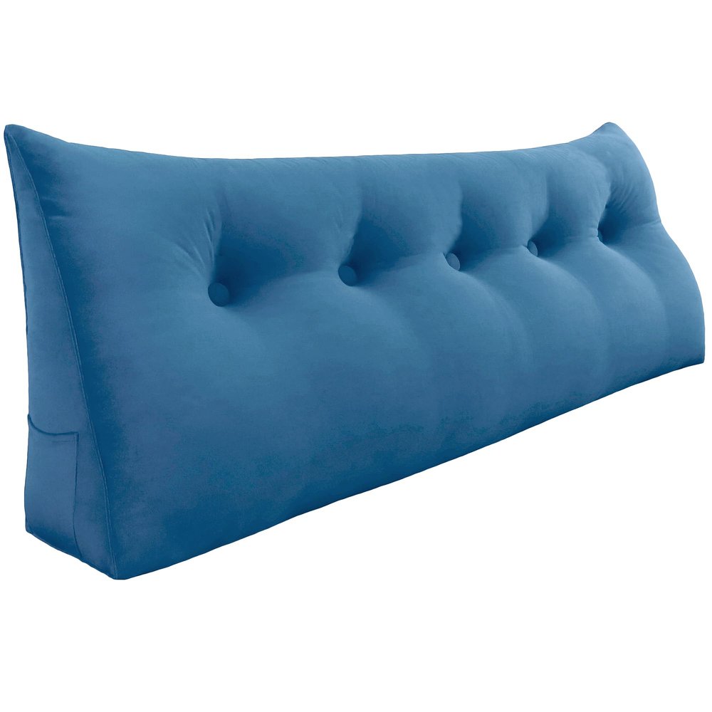 Rucener 11 lbs Thickened Queen Headboard Pillow for Sitting Up in Bed, Back Support Reading Pillow with Side Pocket and Velvet Removable Cover, Triangular Large Wedge Headboard Pillow