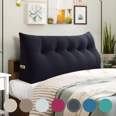 Rucener 11 lbs Thickened Queen Headboard Pillow for Sitting Up in Bed, Back Support Reading Pillow with Side Pocket and Velvet Removable Cover, Triangular Large Wedge Headboard Pillow