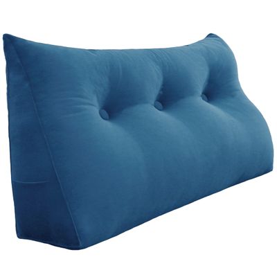 Rucener 8 lbs Thickened Twin Wedge Pillow Headboard College Dorm Bed Velvet Wedge Pillow Backrest Triangular Headboard Pillows with Side Pocket, Dorm Bedding Essentials for Girls & Boys, Blue