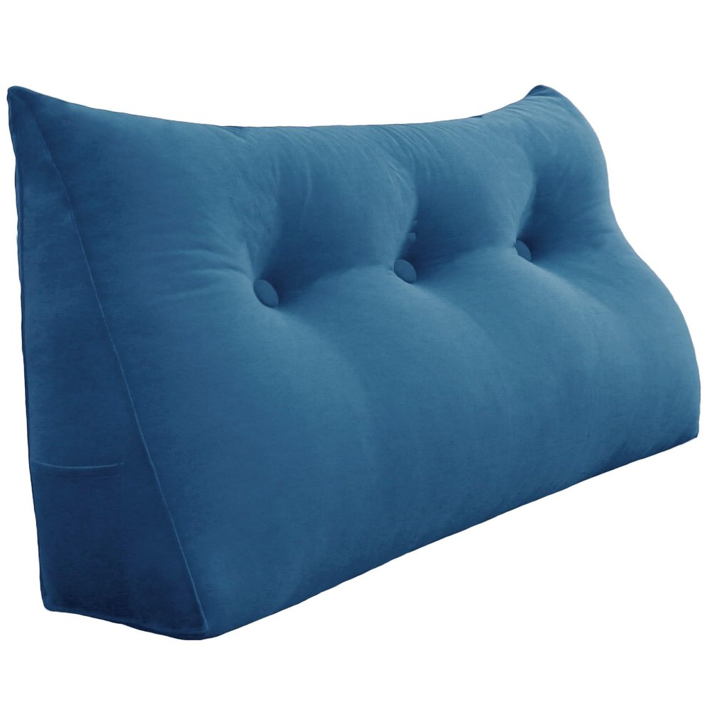 Rucener 8 lbs Thickened Twin Wedge Pillow Headboard College Dorm Bed Velvet Wedge Pillow Backrest Triangular Headboard Pillows with Side Pocket, Dorm Bedding Essentials for Girls & Boys, Blue