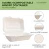 [500 COUNT]Harvest Pack 9 X 6" PFAS FREE White Compostable Clamshell Food Containers, Heavy-Duty Hinged Container, Disposable Bagasse Eco-Friendly Natural Takeout to go Box, Made from Sugarcane view 2